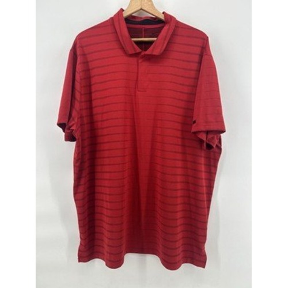 Nike Tiger Woods Polo Shirt Mens XL Red Dri Fit Golf Snap Button Stripe Resort